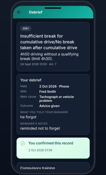 Tachograph debrief in the Drivers app